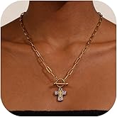 Zurlcdye Gold Cross Necklace for Women Chunky Gold Double Cross Pendant Paperclip Chain Necklace Dainty Non Tarnish for Faith Religious Christian Jewelry Gifts