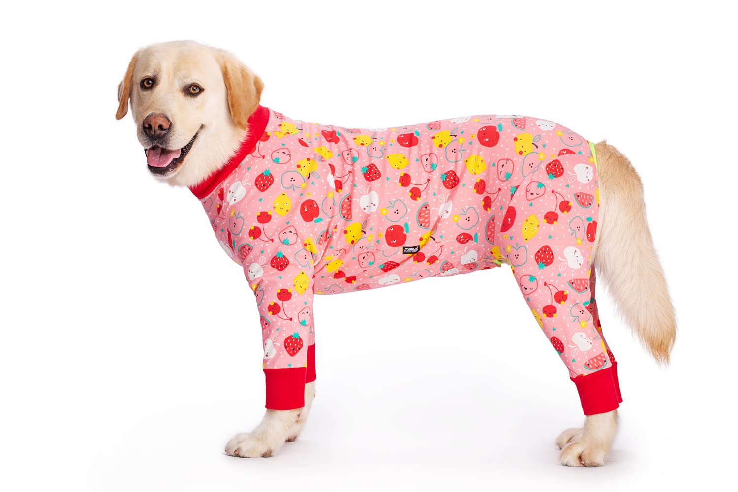 Dog Pajamas Jumpsuit for Medium Large Dogs Lightweight Cotton Dog Shirt Anti-Hair Onesies After Surgery Dogs Recovery Clothes_34(Pink Fruit) — image 1