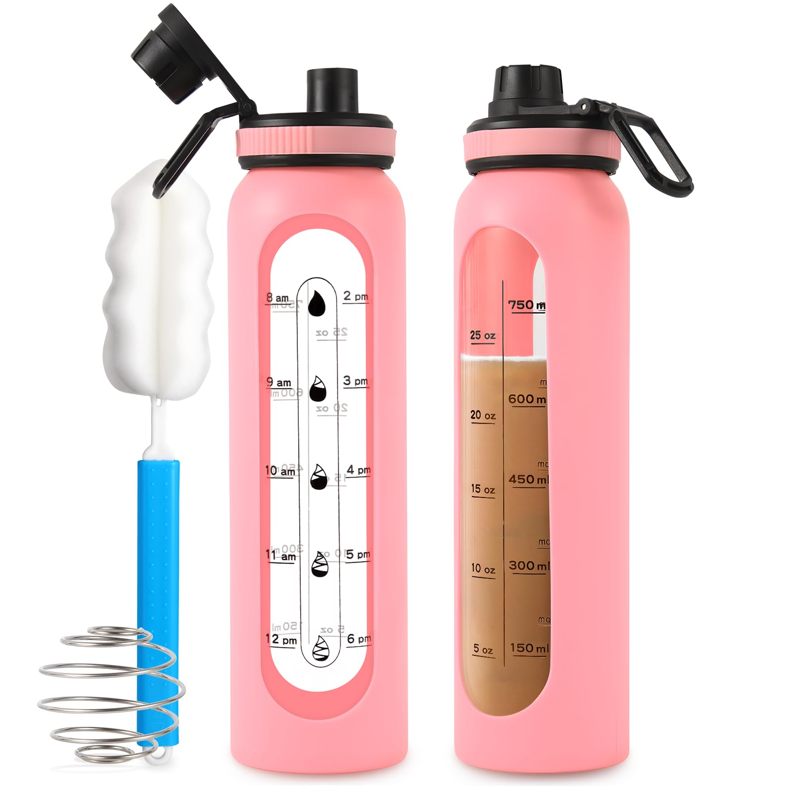 Photo 1 of RhythmFit Glass Shaker Bottle 34oz/1L Pink Glass Protein Shaker Bottle With Shaker Ball Large Shaker Bottles for Protein Mixes Portable Powder Mixer Blender Water Bottle for Gym Workout Sports