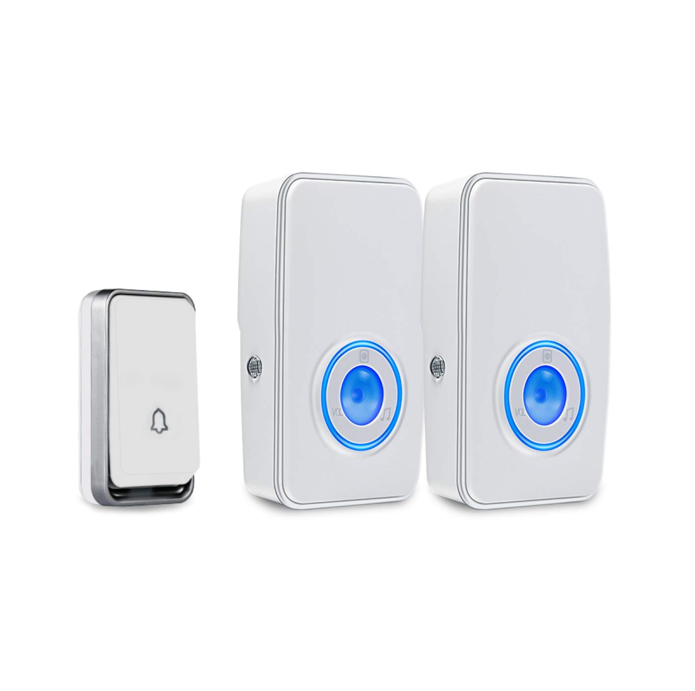 『No Battery Required』Wireless Doorbell Waterproof, AURTEC Door Chime Kit with 2 Plug-in LED Flash Receivers & 1 Press Self-Powered Transmitter, 51 Chimes, 4 Volume Levels, No Battery Required, White