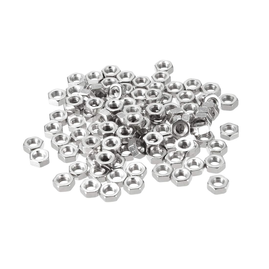 uxcell M4 Nickel Plating Metric Carbon Steel Hexagon Hex Nut Silver Tone 100pcs