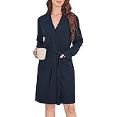 Braroz Women's Robes Spa Kimono Bathrobe Ribbed Knit Knee Length Loungewear With Pockets