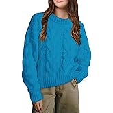 Girls Cable Knit Sweaters Chunky Long Sleeve Crewneck Drop Shoulder Warm Pullover Sweater Tops Size 5-14Y