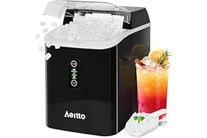 Aeitto Nugget Ice Maker Countertop, 42lbs/24H Ice Machine with 1.5L Water Tank, Rapid Ice Release in 6 Mins, Self-Cleaning Pebble Ice Maker with Basket and Scoop for Home Office RV and Party, Black