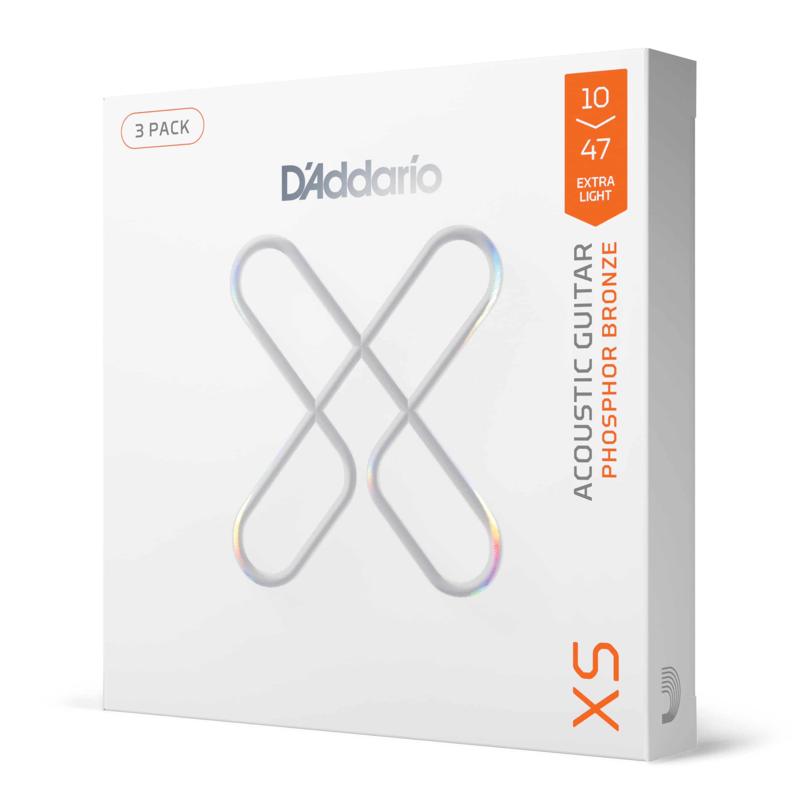 D'Addario XS Acoustic Guitar Strings, Phosphor Bronze, Extra Light, 10-47, 3 Pack