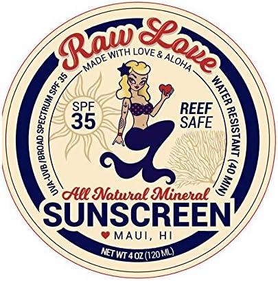 Raw Love All Natural Mineral Sunscreen SPF 35 Safe for Reefs Diving Reef Friendly Snorkeling Swimming Sun Screen (2 oz)