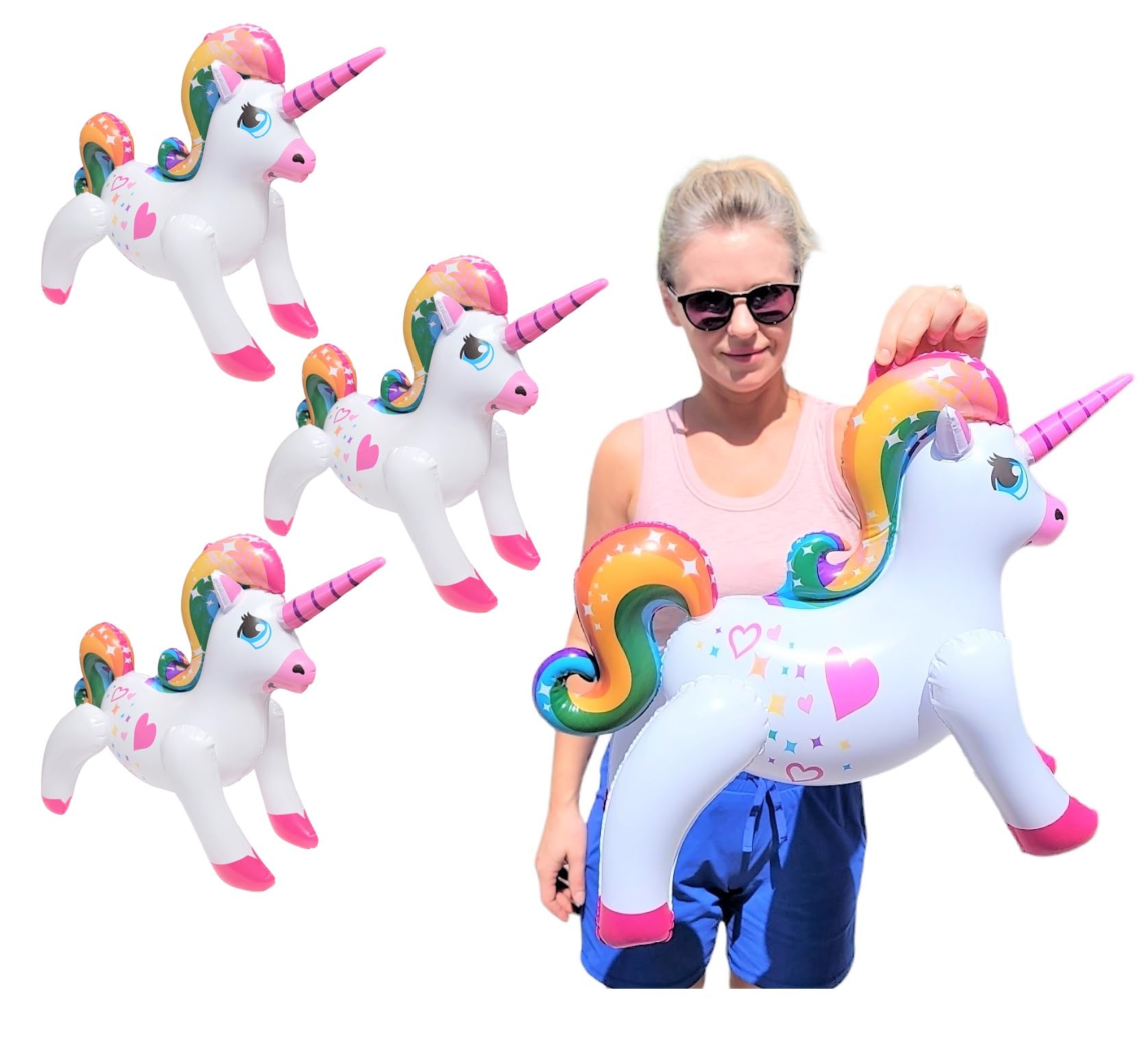 Photo 1 of Large Colorful Blow-up Rainbow Unicorns (24 Inches) Inflatable Birthday Party Pool Decoration. (3 Pack)