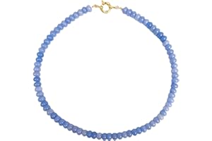 Beaded Gemstone Necklace for Women, Colorful Boho Bead Choker Natural Stone Beach Necklace 18K Gold Plated Rainbow Colorful B