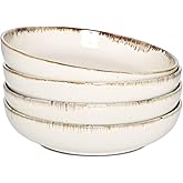 Bosmarlin Stoneware Large Pasta Bowls, 40 Oz, Set of 4, Big Salad Bowls, Microwave and Dishwasher Safe (Barely beige, 9.3 in)