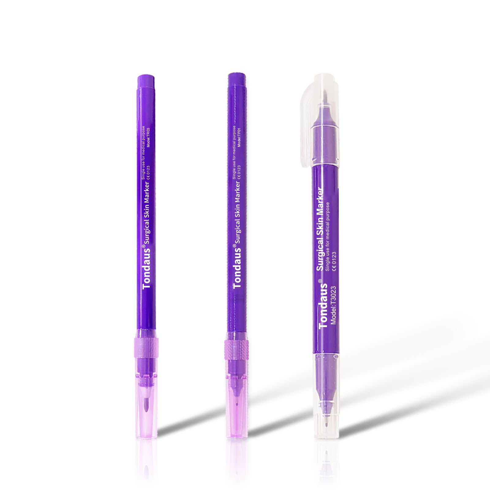 Photo 1 of 3Pcs Professional Purple Surgical Tip Skin Marker Pen Sterile Tattoo Stencil Markers Pen with Paper Ruler for Eyebrow, Lips - Individually Wrapped with Paper Ruler (2 Single Head +1 Double Head)