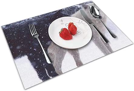 Tovagliette invernali lupo nero bianco set di 6 per tavolo da pranzo