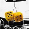 Moioee Pair of Retro Square, 3 inch Fuzzy Plush Dice with Dots, Car Mirror Hanging Decoration, Auto Rearview Mirror Ornament, Couple Pendant Charms, Home Decorative Car Interior Accessories (Yellow)