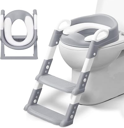 Kidoola Adjustable Potty Ladder Seat with Handles Foldable Non-Slip Grey