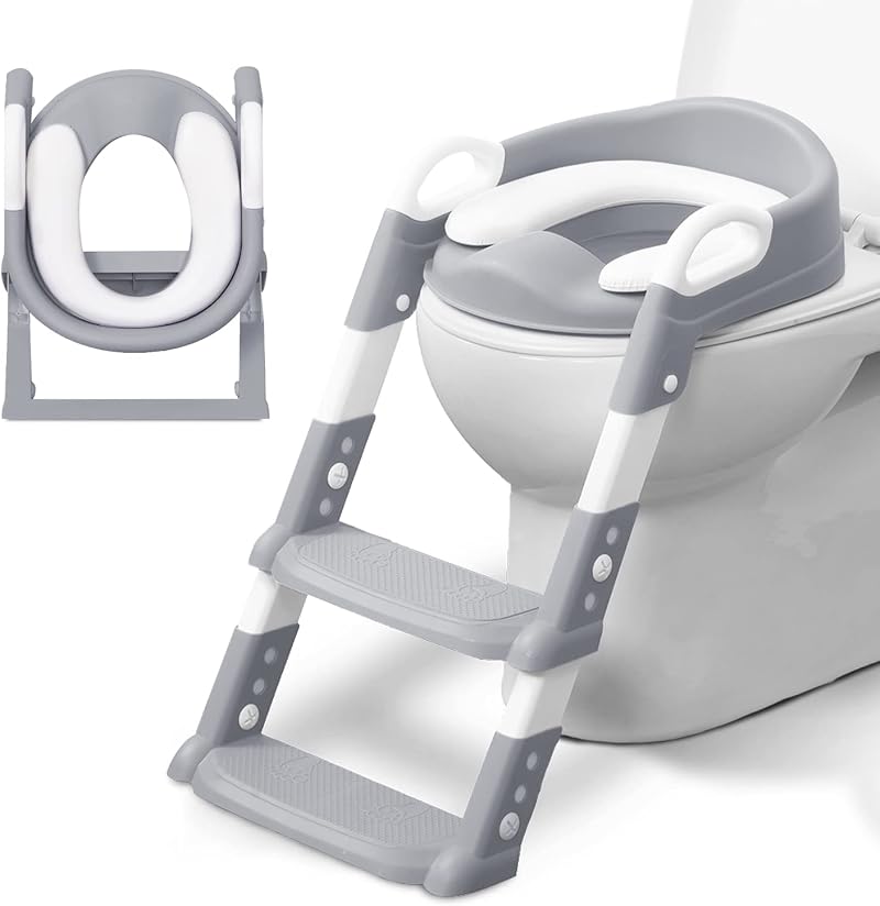 Kidoola Adjustable Potty Ladder Seat with Handles Foldable Non-Slip Grey