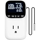 KABASI Digital Temperature Controller, Only Fahrenheit Dispaly Heavy Duty 15A Thermostat Outlet with Sensor, Heating Cooling 