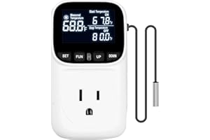 KABASI Digital Temperature Controller, Only Fahrenheit Dispaly Heavy Duty 15A Thermostat Outlet with Sensor, Heating Cooling 