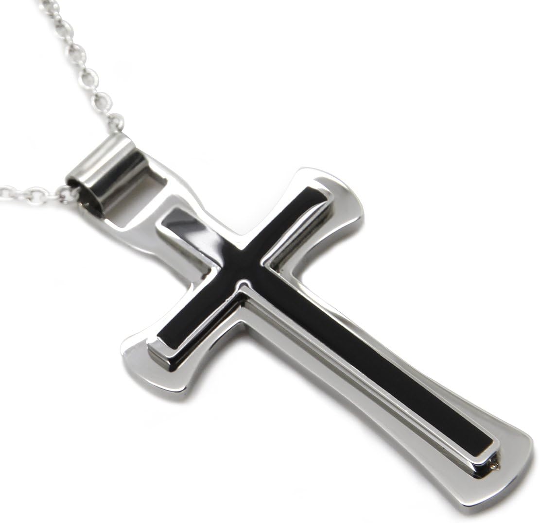 UBBC Cross Necklace-Silver Colored Stainless Steel Cross Pendant for Men and Women