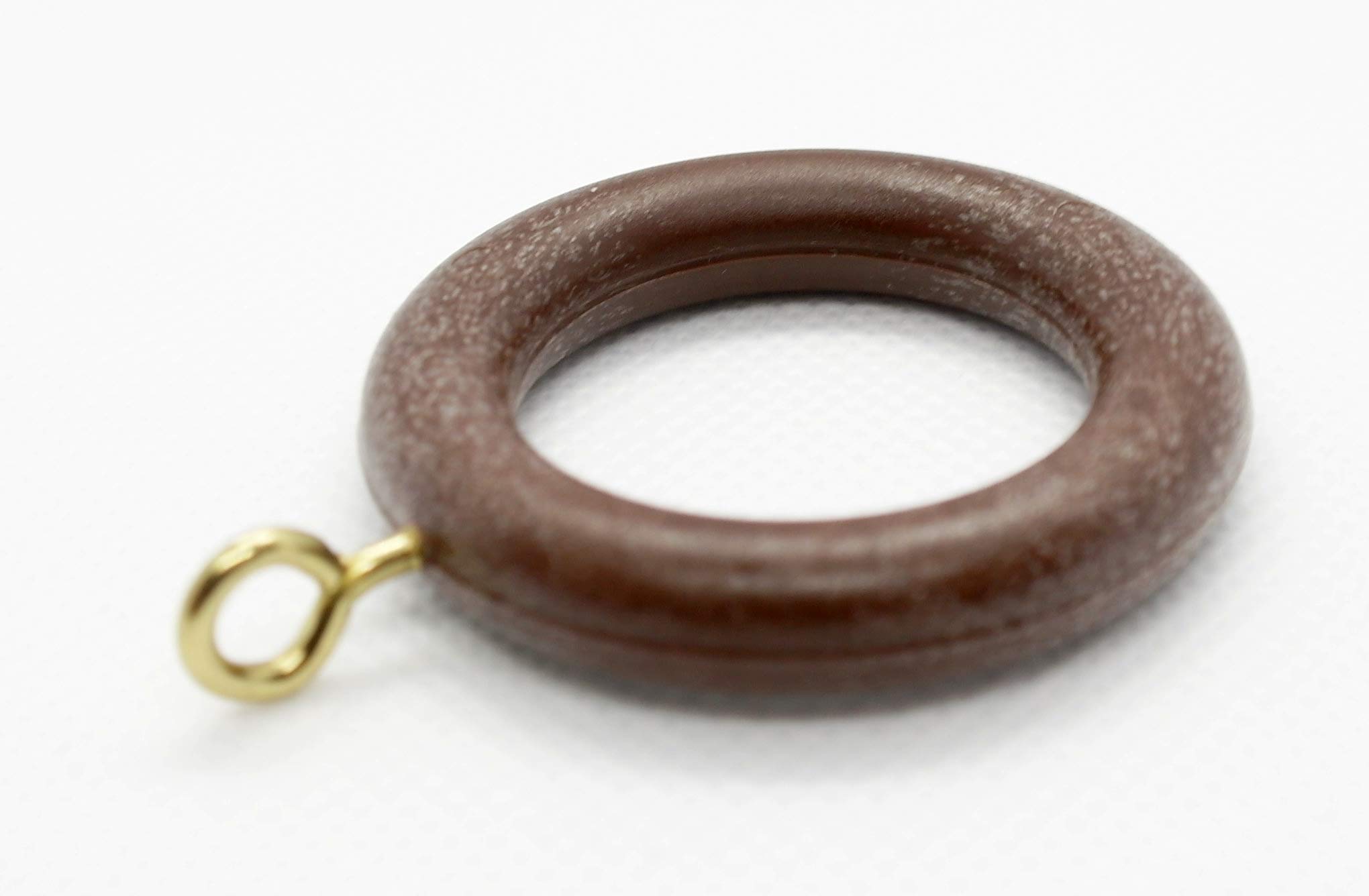 Walnut Plastic Curtain Rings with Golden Eyelets and White Hooks 36mm Inner Diameter Wood effect rings Pack of 10 (Walnut, 36mm)