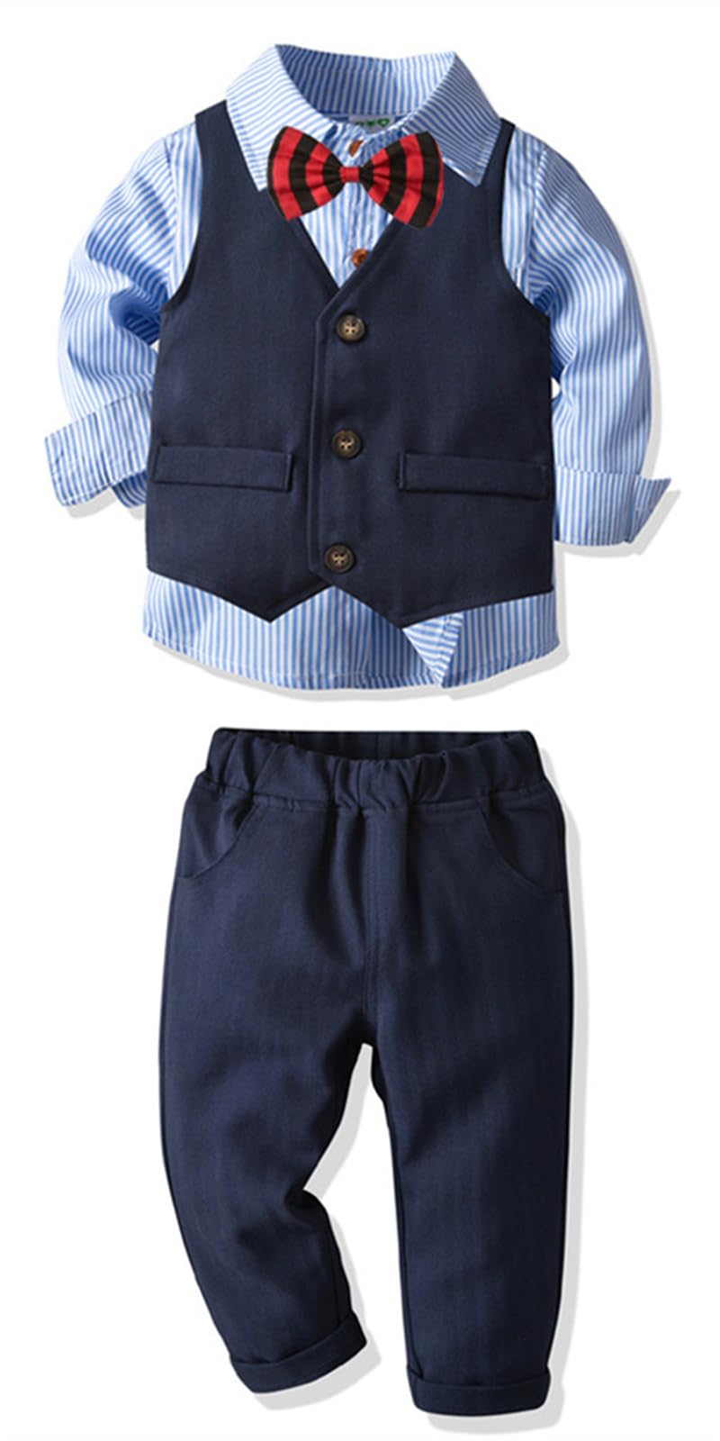 QOOLY Children's Suit, Boys, Formal Suit, Men's Clothing, 4-piece Set, Long Sleeve Shirt, Vest, Bowtie, Long Pants, Kids' Costume, Children's Clothing, Setup, Wedding, Graduation, Entrance Ceremony,