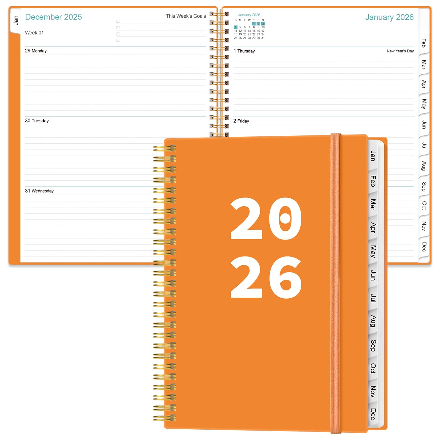 Photo 1 of 2026 Planner - Planner 2026 from January 2026 to December 2026 with 12 Monthly Tabs, Flexible Cover, Inner Pocket, 8.5" x 11", Orange-A