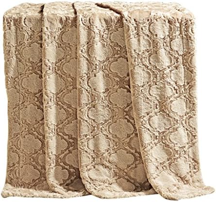Anna Ricci 50"x60" Geometric Textured Cozy Soft Faux Fur Throw Blanket - Camel