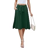 KUOTAI Women's Flowy Skirt Midi Length High Waist A-Line Skirts with Pockets Flared Below The Knee Skirts
