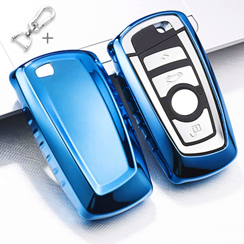 QBUC Car Key Cover for BMW Soft TPU Anti-dust Protection Key Case Shell Keyless Remote Control Smart Car Key Protector for BMW 1/2/3/4/5/6/7 Series and X3 X4 M2 M3 M4 M5 M6 (Blue)