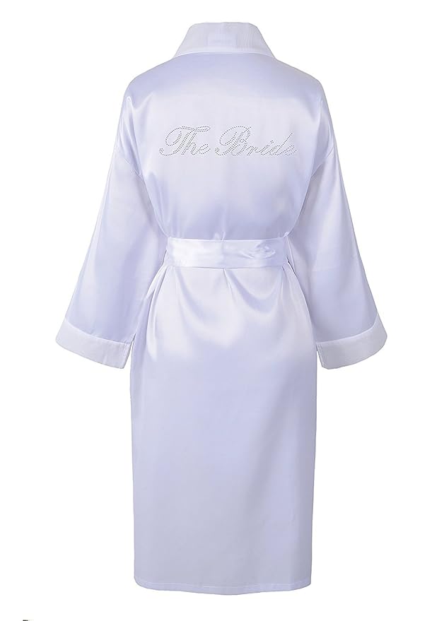 CrystalsRus Weiß Varsany Hochzeitstag Strass Satin Die Braut Bademantel individueller Flitterwochen Morgenmantel