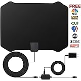 HDTV Antenna,Indoor Amplified TV Antenna 50 to 70 Miles Range with Detachable Amplifier Signal Booster and 16 Feet Coaxial Cable (Black)