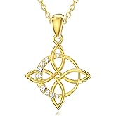 NFYBD 14K Gold Celtic Knot Moon Pendant Necklace for Women Solid Yellow Gold Irish Good Luck Knot Celestial Necklace Dainty Jewelry 16+1+1 inch