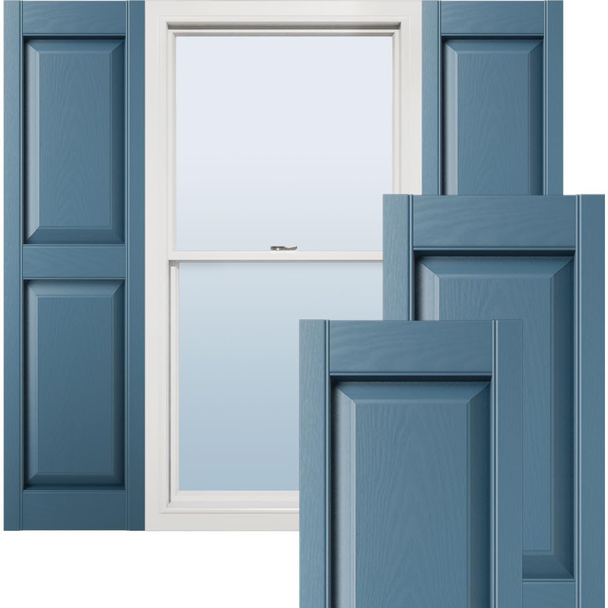 Ekena Millwork Lifetime Vinyl LP2S14X05500CB Standard Two Equal Panel Vinyls, Raised Panel Vinyl Shutters, w/Installation Shutter-Lok's & Matching Screws (Per Pair), 14.75"W x 55"H, Classic Blue Image