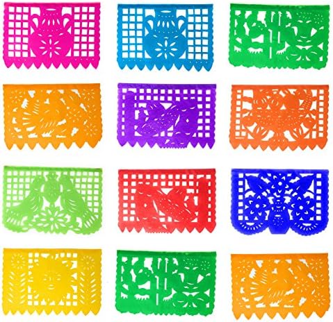 Tio Chente's Pack of 3 Medium TISSUE PAPER Papel Picado Banners, each pack measures 16 Feet Long and have 12 Frames each (36 frames and 48 feet in total)