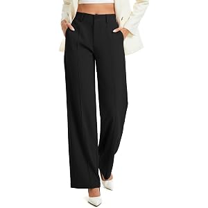 FUNYYZO Women Stretchy Work Pants Straight Leg Dressy Slacks Business Suit | Clean high-rise cut,Formal flat-front slacks,Mat