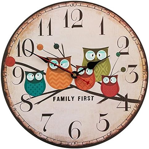 14 Inch Owl Wall Clock,Swonda Silent Printed Wood Clock for Home Décor (14 inch)