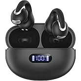 Jzones Open Ear Clip Wireless Earbuds Bluetooth 5.4, Lightweight Comfort Sports Bone Conduction Headphones Built-in Mic for Clear Audio, Stable Fit Earphones 24H Play-Black