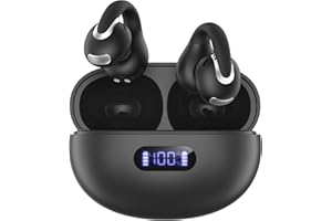 JZONES Open Ear Clip Wireless Earbuds Bluetooth 5.4, Lightweight Comfort Sports Bone Conduction Headphones Built-in Mic for Clear Audio, Stable Fit Earphones 24H Play-Black