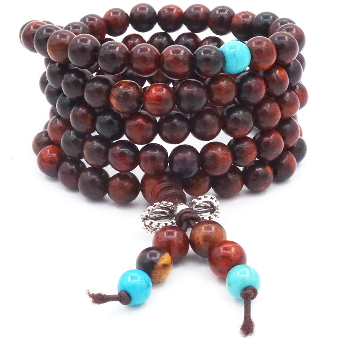 Thajaling 6MM 108 Prayer Beads Rosewood with Blue Beads Bracelet Tibetan Buddhist Buddha Meditation Mala Bracelets/Necklace