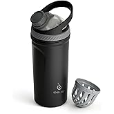 Ideus 24 oz Stainless Steel Shaker Bottle, Insulated & Leakproof Shaker Cup, BPA-Free With Silent Mixing Grate For Clump Free Shakes, Gym Essentials For Workout, Fitness, Sports, Black Ash