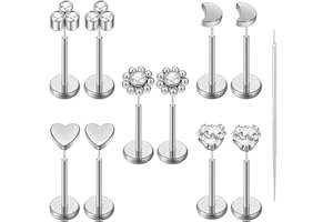 Uni-J 10pcs 18G Threadless Push-in Tragus Conch Cartilage Flat Back Helix Labret Monroe Lip Ring Daith Piercing Jewelry