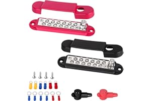 OPL5 Bus Bar 12V 150 Amp Marine Battery Power Distribution Block, 2 PCS 1 x M6 Terminal Stud & 12 x M4 Screws Wire Lugs & Cov