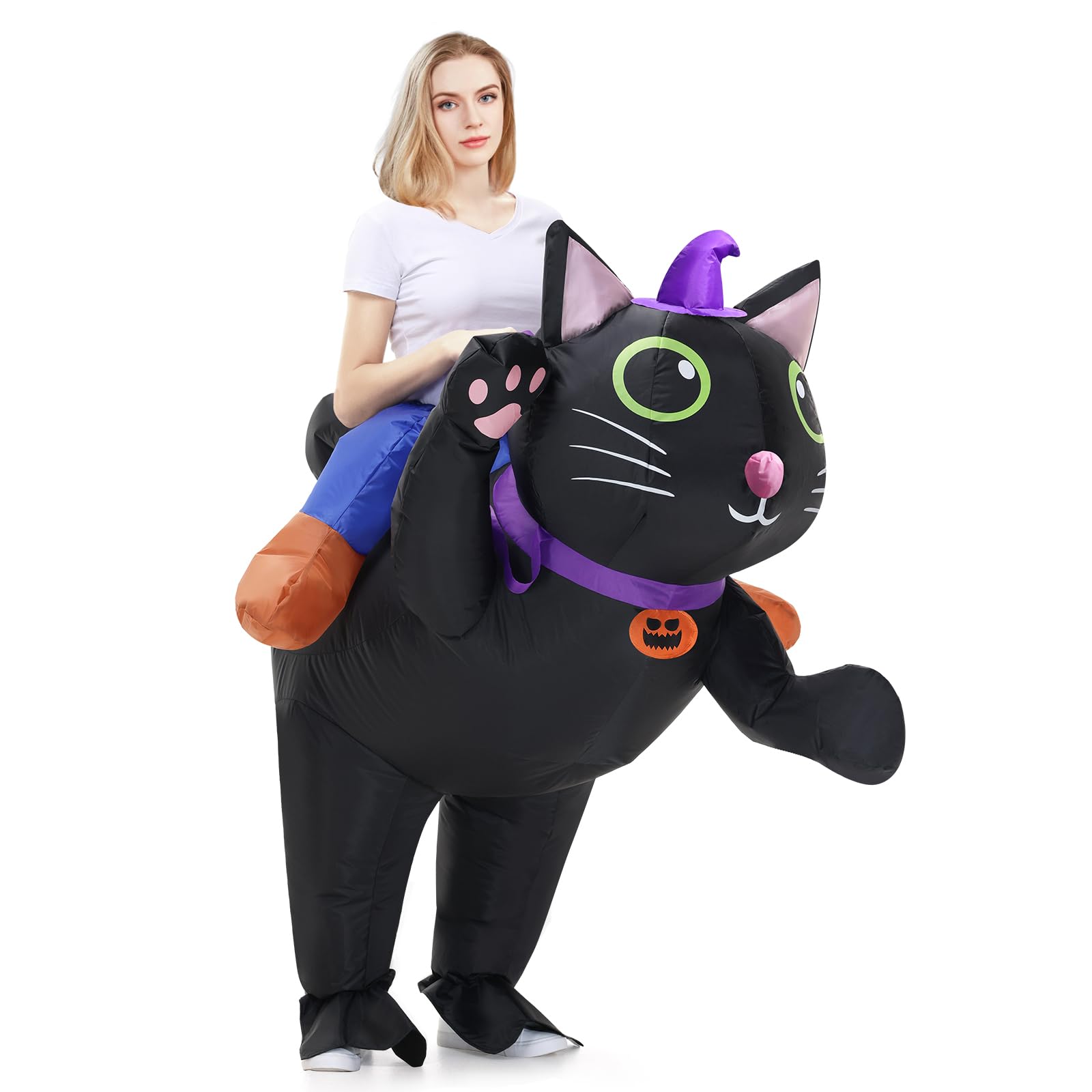 Poptrend Inflatable Cat Costume for Adult Kids, Halloween Costumes Men Women Ride on Blow up Costumes Funny Fancy Dress Party Costumes (Adult)