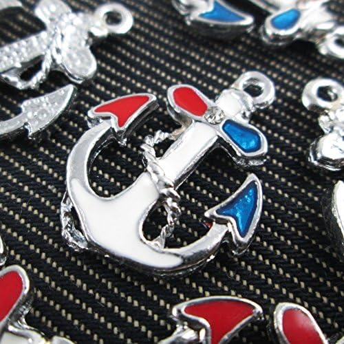 Red Blue White Anchor Charms - 5 charms - Enamel pendant, Jewelry handmade material supplies Earring findings 25x20mm - (NS405)