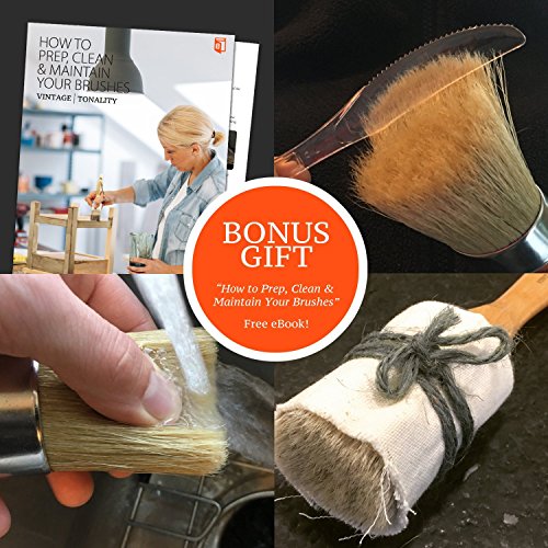 Pro Chalk Paint Brush Set Furniture Paint Brushes For Chalk Paint, Milk Paint, Clear Wax Art Home Decor Large and Small Natural Boar Hair Bristles Round, Oval and Flat Bristle Head by Vintage Tonality - Thumbnail 7