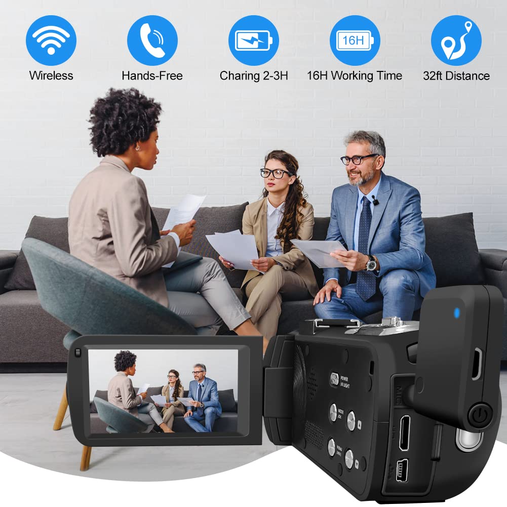 KOMERY Video Camera 4K Camcorder 56MP Video Camera for YouTube with Wireless Lavalier Mic Upgraded Fill Light Video Camera Camcorder with 2.4G Remote IR Night Vision, 18X Digital Zoom