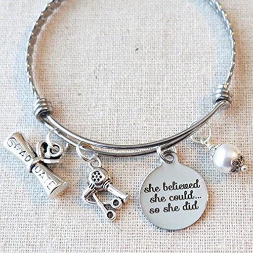 HAIRSTYLISTS Hairdressing Graduation Gift, SHE BELIEVED She Could So She Did Cosmetology Grad Gift Bracelet, Cosmetology Graduate Gift, Hair Dryer Stylist Gift