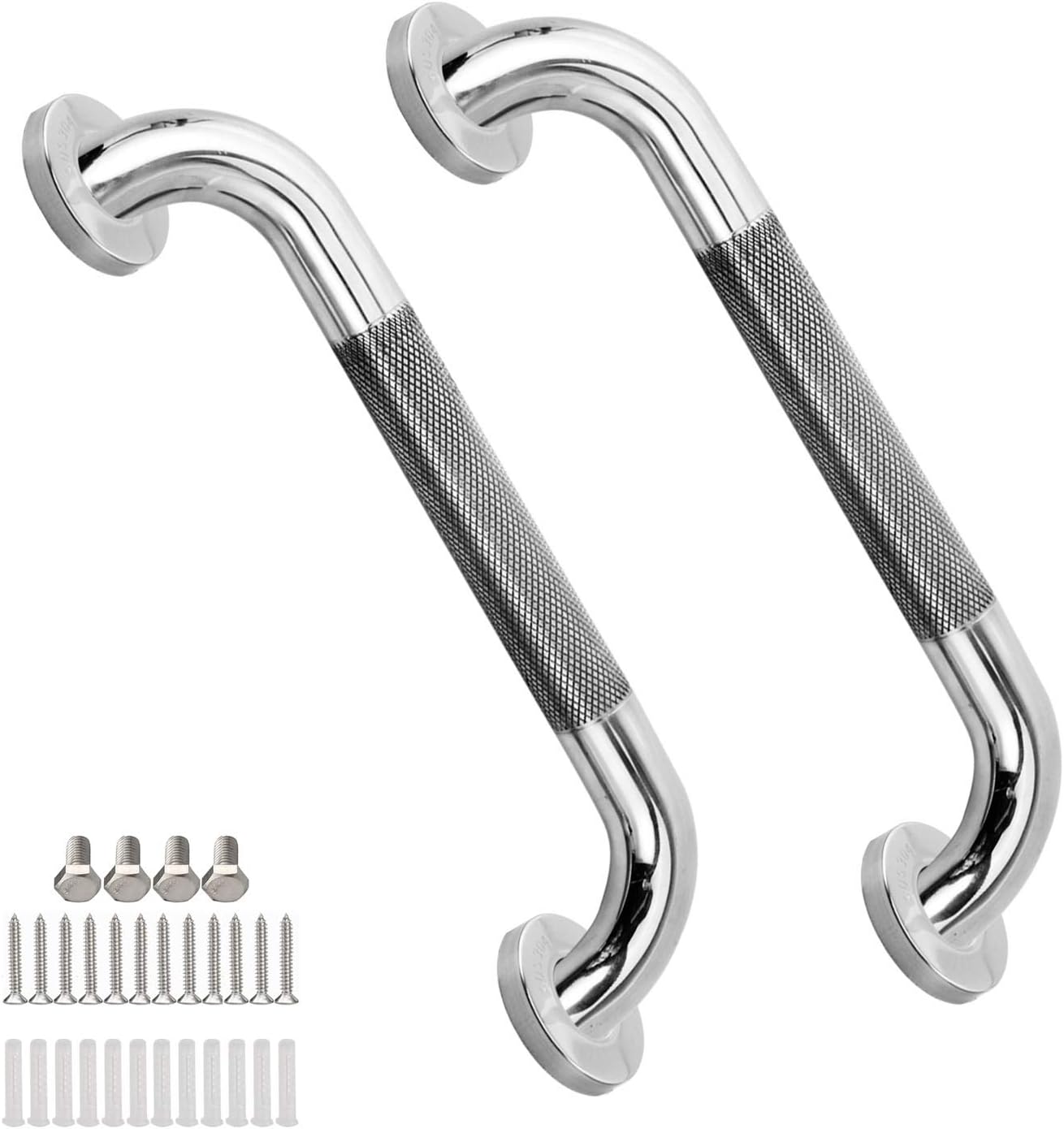 2 Pack Anti-Slip Bath Grab Bar Handle, Chrome Stainless Steel Bathroom Balance Bar Sturdy Shower Safety Hand Rail Support for Elderly, Handicapped, Pregnant Women, Child: Health & Personal Care