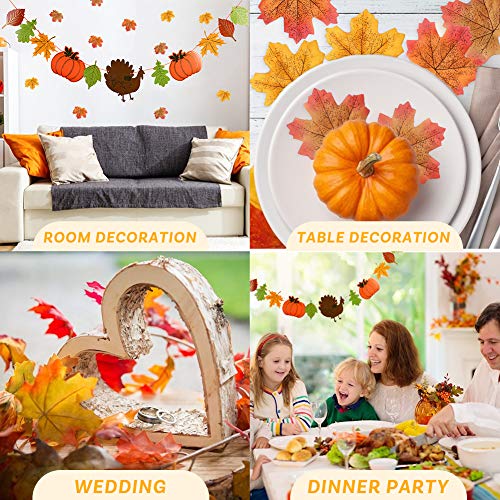 BigOtters Give Thanks Banner, 1PCS Give Thanks Garland for Thanksgiving Decor with Turkey Pumpkin Sign and 120PCS Maple Leaves for Fall Autumn Mantel Dinner Table Decor Party Supply Home Wall Hanging