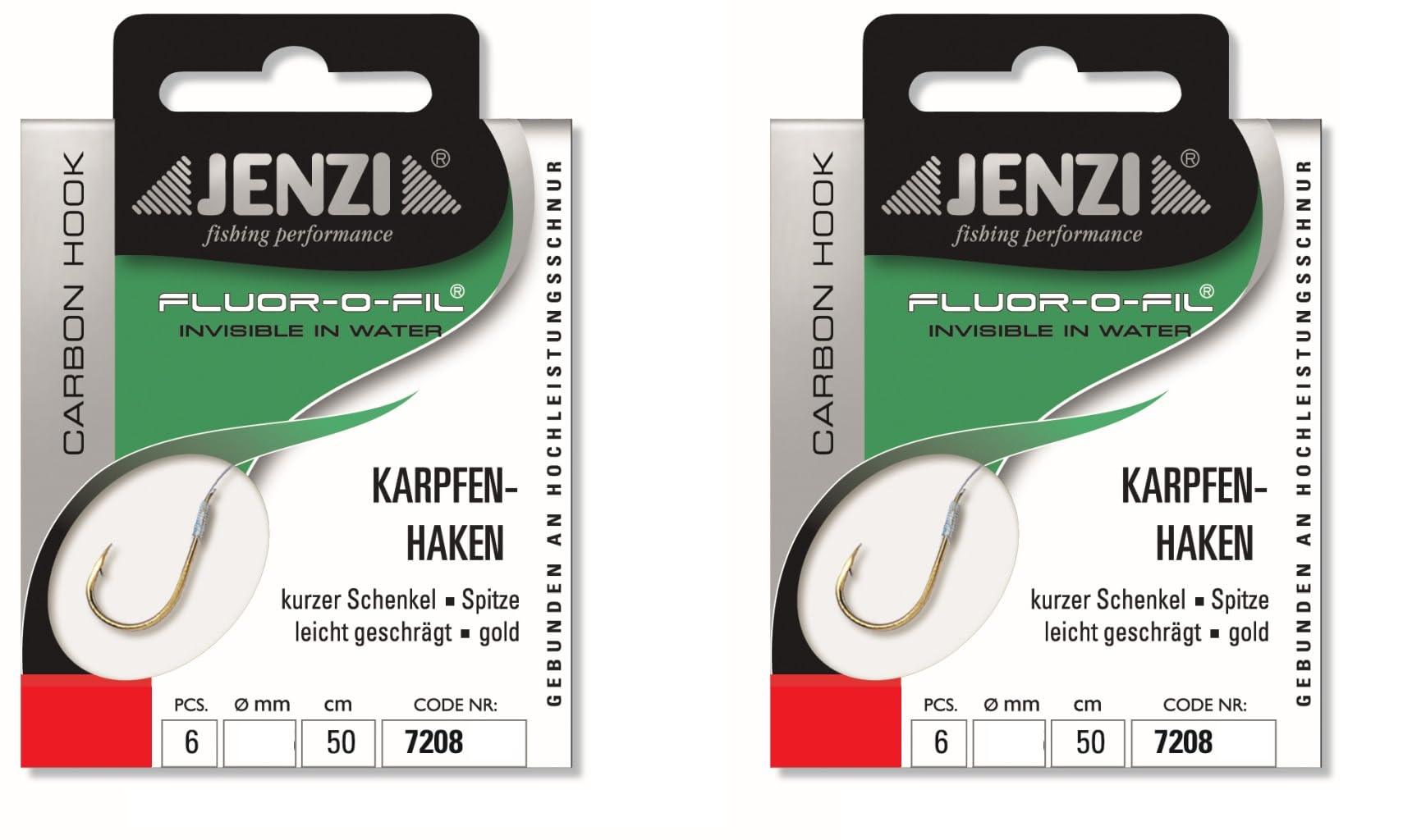 Set: 2 packs of bonded carp hooks from Jenzi, all-round hook, carp (12 pieces) hook size 2, 4, 6, 8 fluorine carbon, front pocket ready + free Petri healing! Stickers (hook size 6)