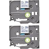 Brother Genuine P-Touch 2-Pack TZe-233 Laminated Tape, Blue Print on White Standard Adhesive Laminated Tape for P-Touch Label Makers, Each Roll is 0.47"/12mm (1/2") Wide, 26.2 (8M) Long