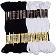UMC STAG 12 Pieces | Premium Embroidery Thread | 100% Egyptian Cotton Premium Skeins | Cross Stitch Embroidery Floss | Oeko TEX Certified Stranded Cotton (Black & White)